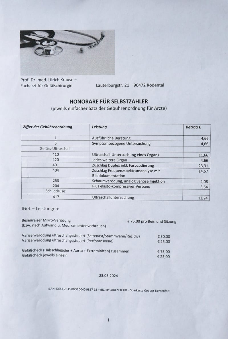 Honorare für Selbstzahler