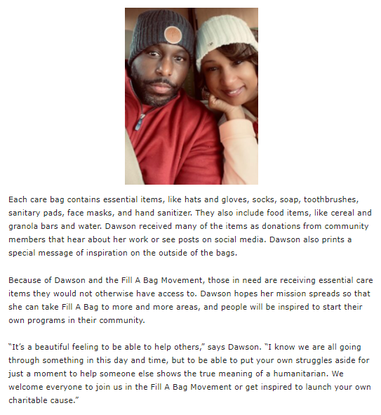 Fill A Bag Movement Delivers to Homeless Shelters