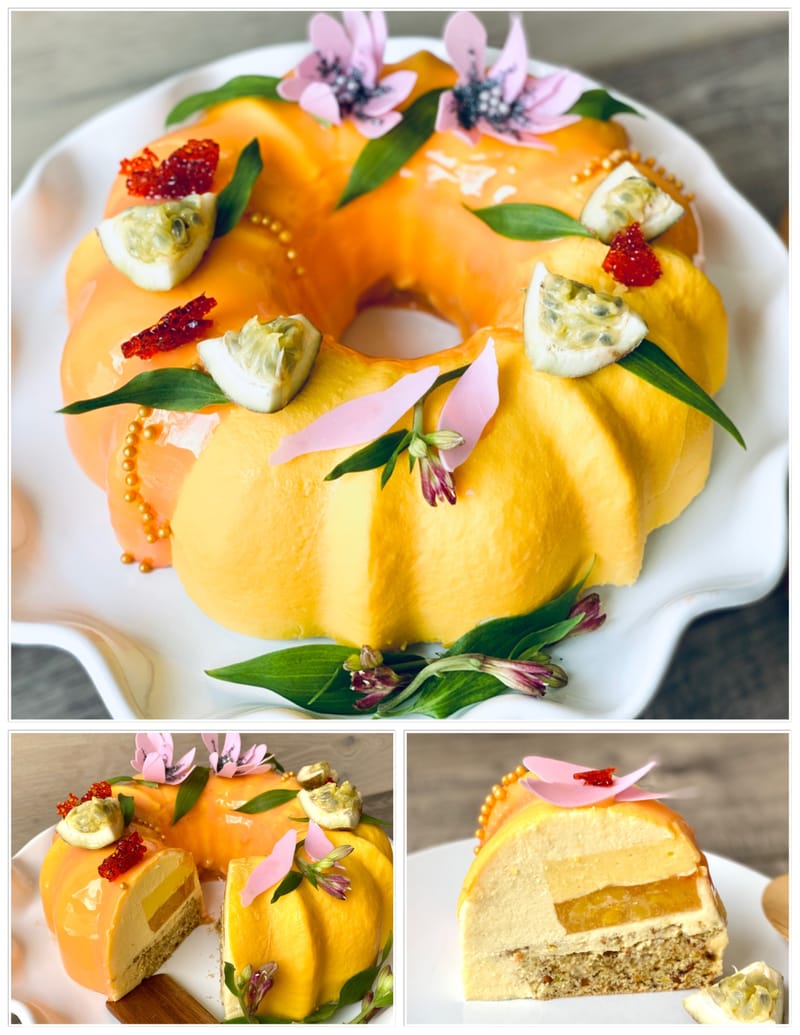 MANGO & PASSION FRUIT MOUSSE CAKE