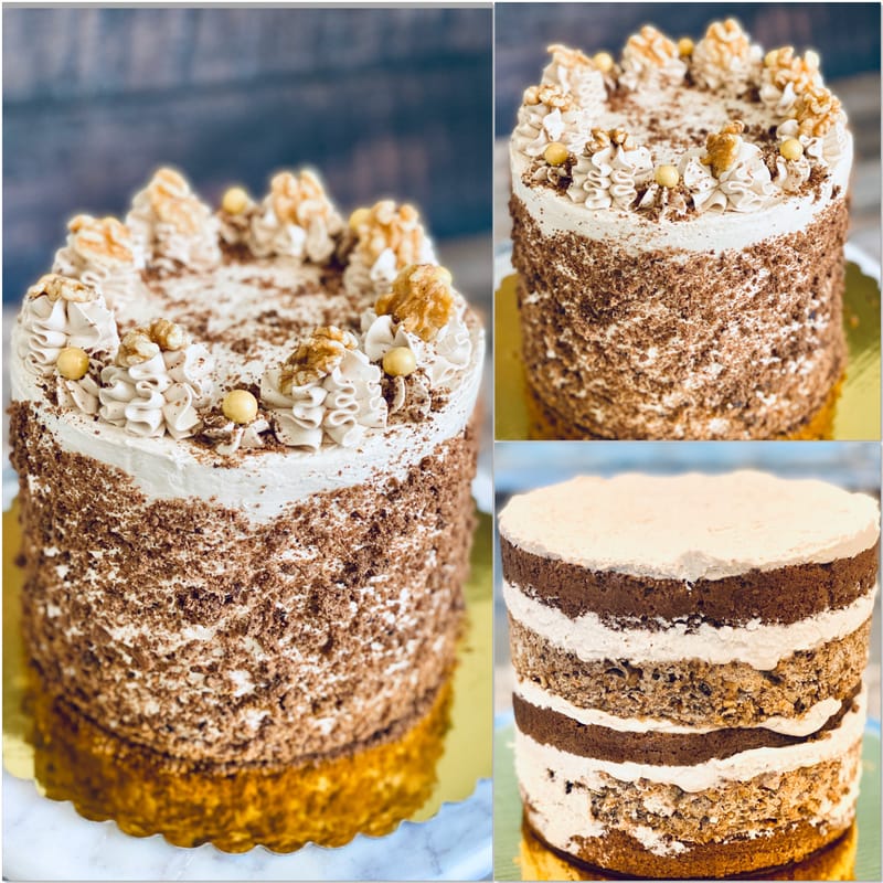 COFFEE, CHOCOLATE & WALNUT MERINGUE CAKE