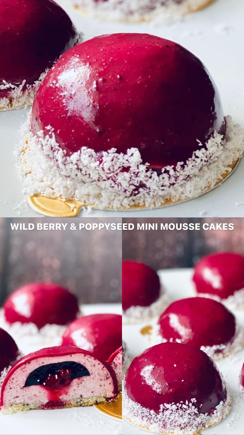 WILD BERRY & POPPYSEED MINI MOUSSE CAKES