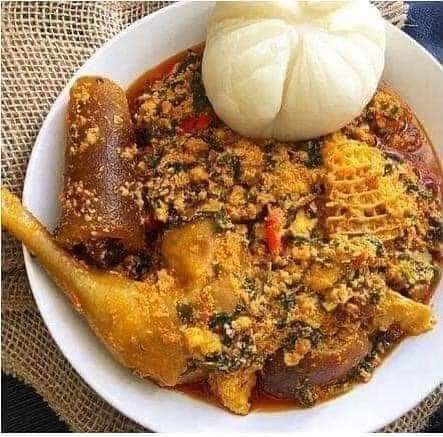 Ema (pounded yam with soup)