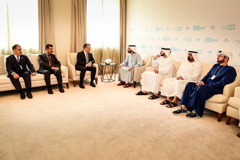 رئيس مجلس وزراء اقليم كردستان مسرور بارزاني يلتقي نائب رئيس دولة الإمارات محمد بن راشد آل مكتوم.