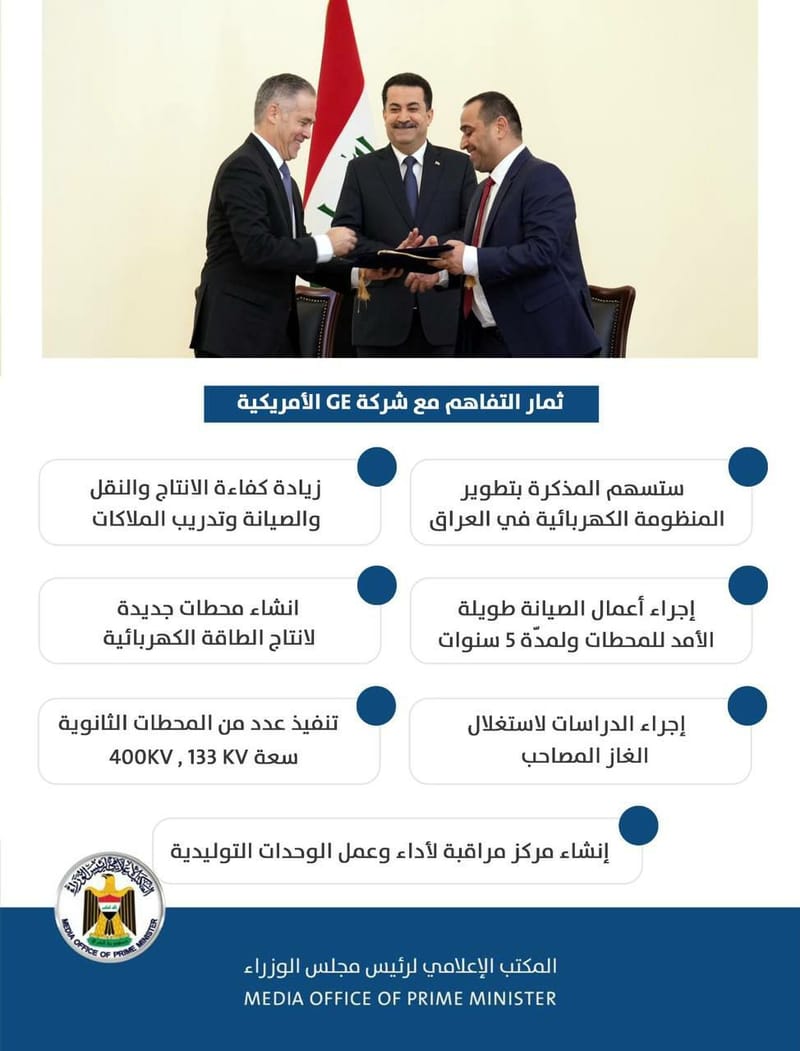 أبرز ما تضمنته مذكرة التفاهم التي وقعت بين وزارة الكهرباء وشركة جنرال إلكتريك الأمريكية.