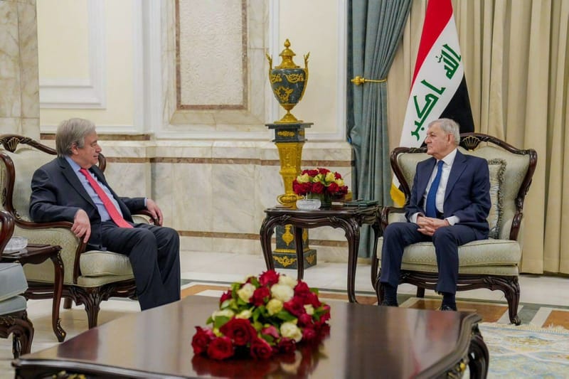 رئيس الجمهورية يستقبل الأمين العام للأمم المتحدة في قصر بغداد