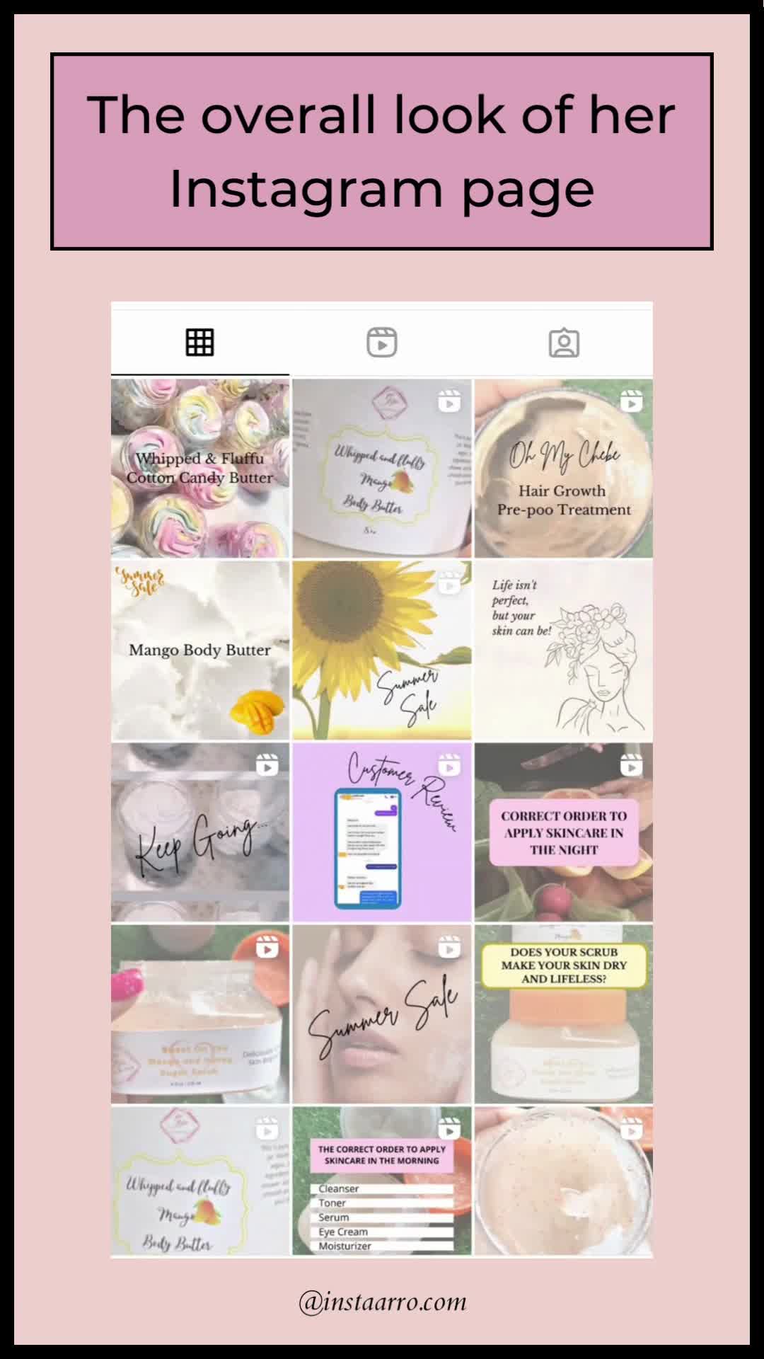 The overall look of her Instagram page