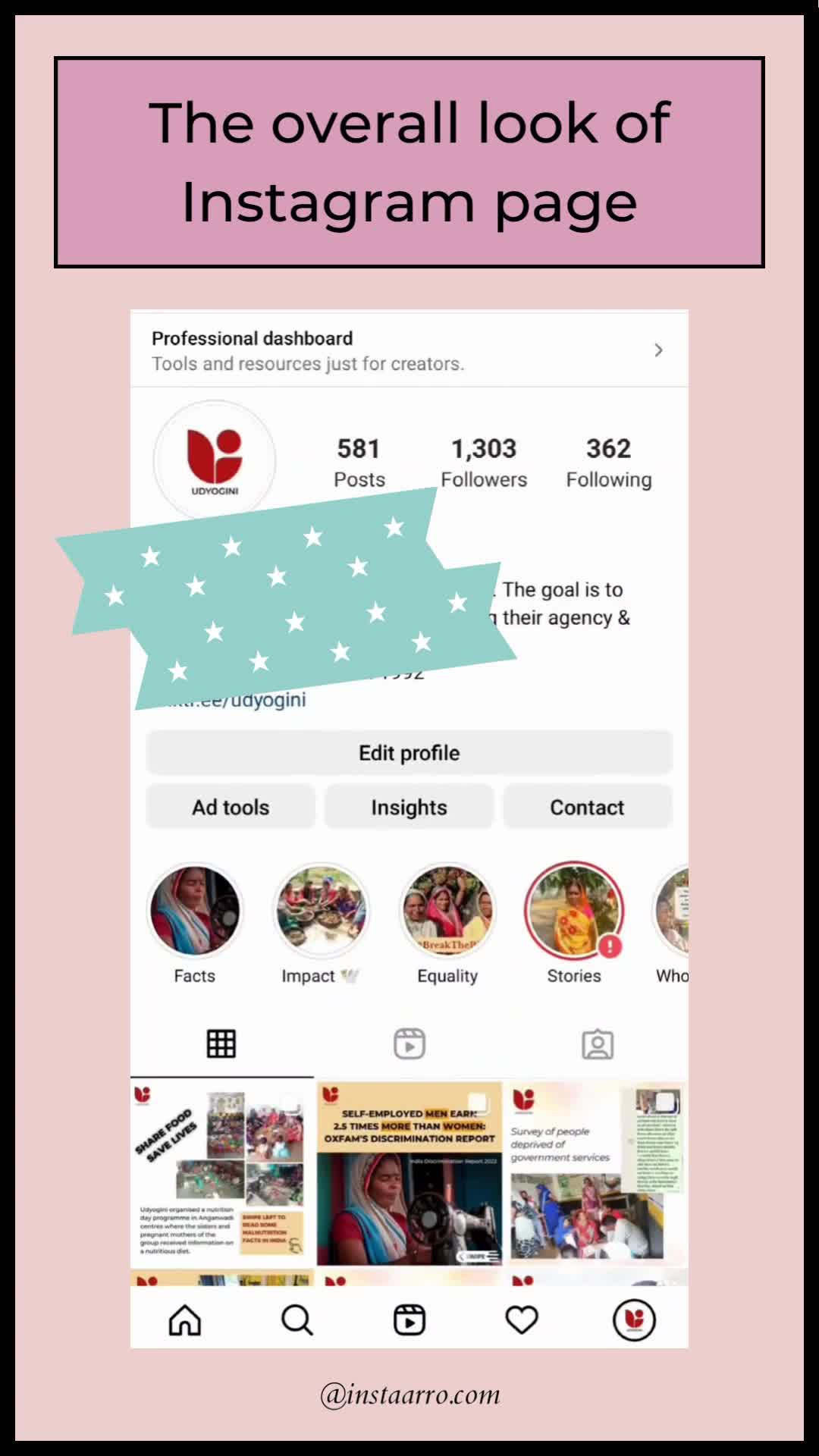 The overall look of Instagram page