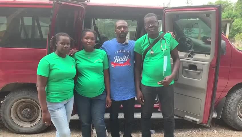 8/19/21 Dr., 2 nurses and Renaud on the road to Camp Perin bringing earthquake relief