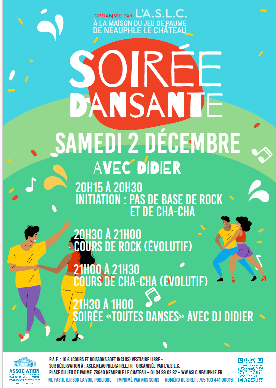 Prochaine soirée danses à deux : Rock et Cha-cha Samedi 2 décembre à 20h00