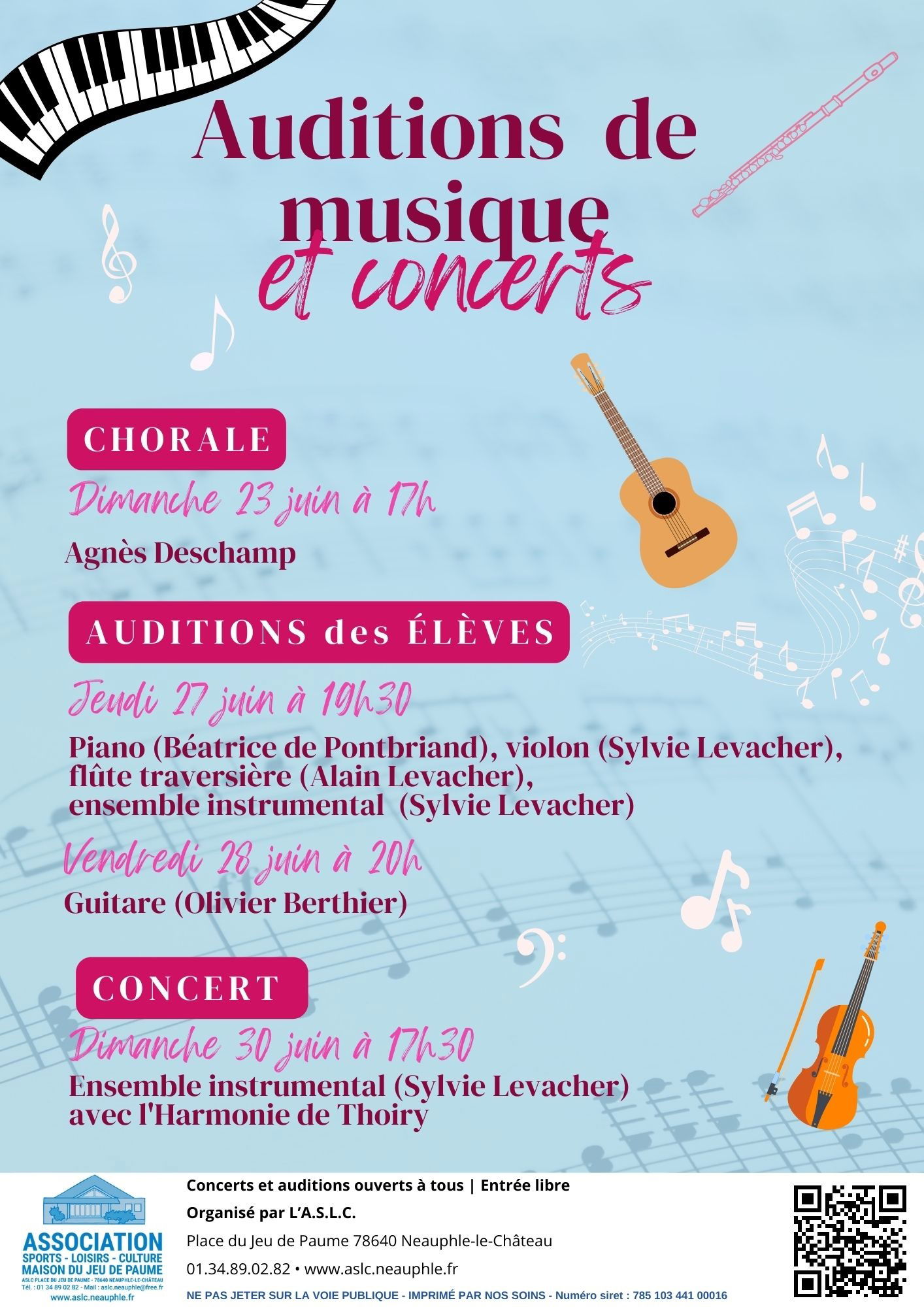 Dimanche 23 juin Chorale - 27, 28 et 30 Auditions de musique, concert