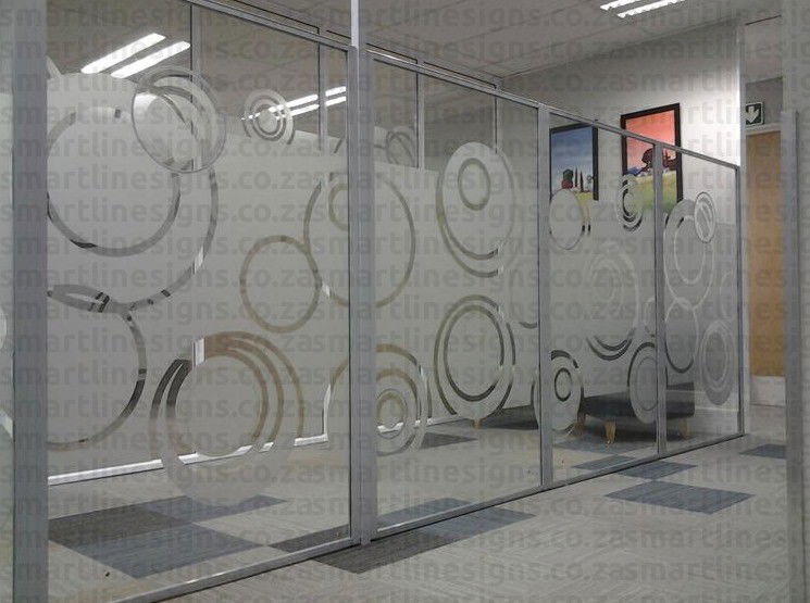 Frosted design on office room divider