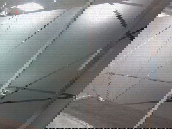 Frosted design on office complex glass walls