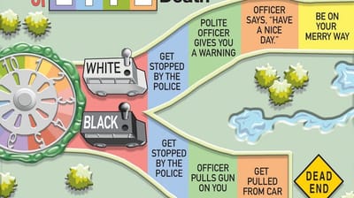 Editorial cartoon depicts disparate treatment of Black and white drivers (Columbus Dispatch)