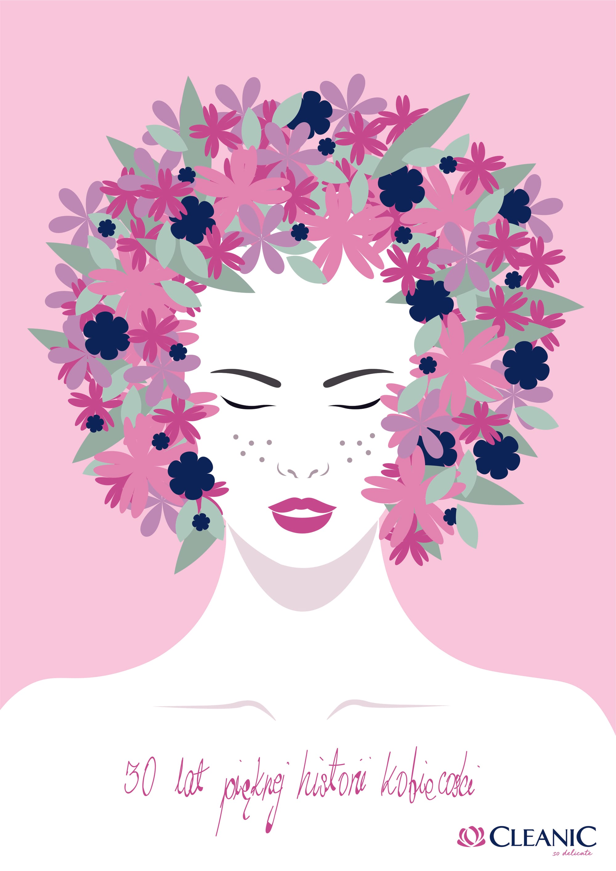 Graphic design created for Cleanic competition: floral and feminine theme
