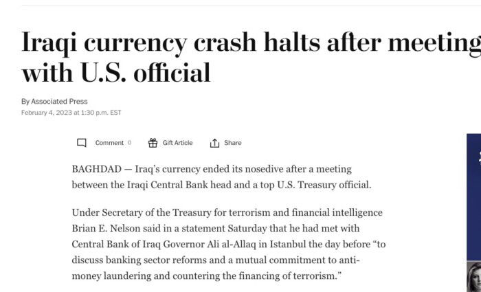 واشنطن بوست: الخزانة الامريكية حذرت العراق وتركيا من التعامل مع كيانات خاضعة للقيود والعقوبات