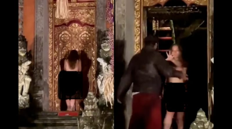 سائحة ألمانية تتعرى بالكامل وتقتحم عرضا بمعبد هندوسي بإندونيسيا