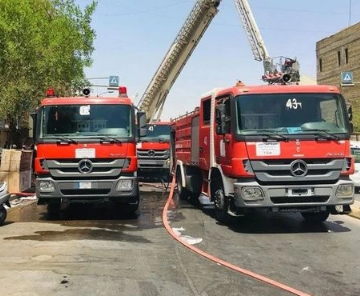 اندلاع حريق ضخم ضمن محال ومخازن شارع الظلال وسط بغداد