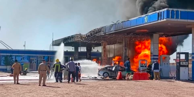 الدفاع المدني يوضح اسباب حريق محطة وقود الرميثة.. “اهمال احد المواطنين تسبب بالحادث”