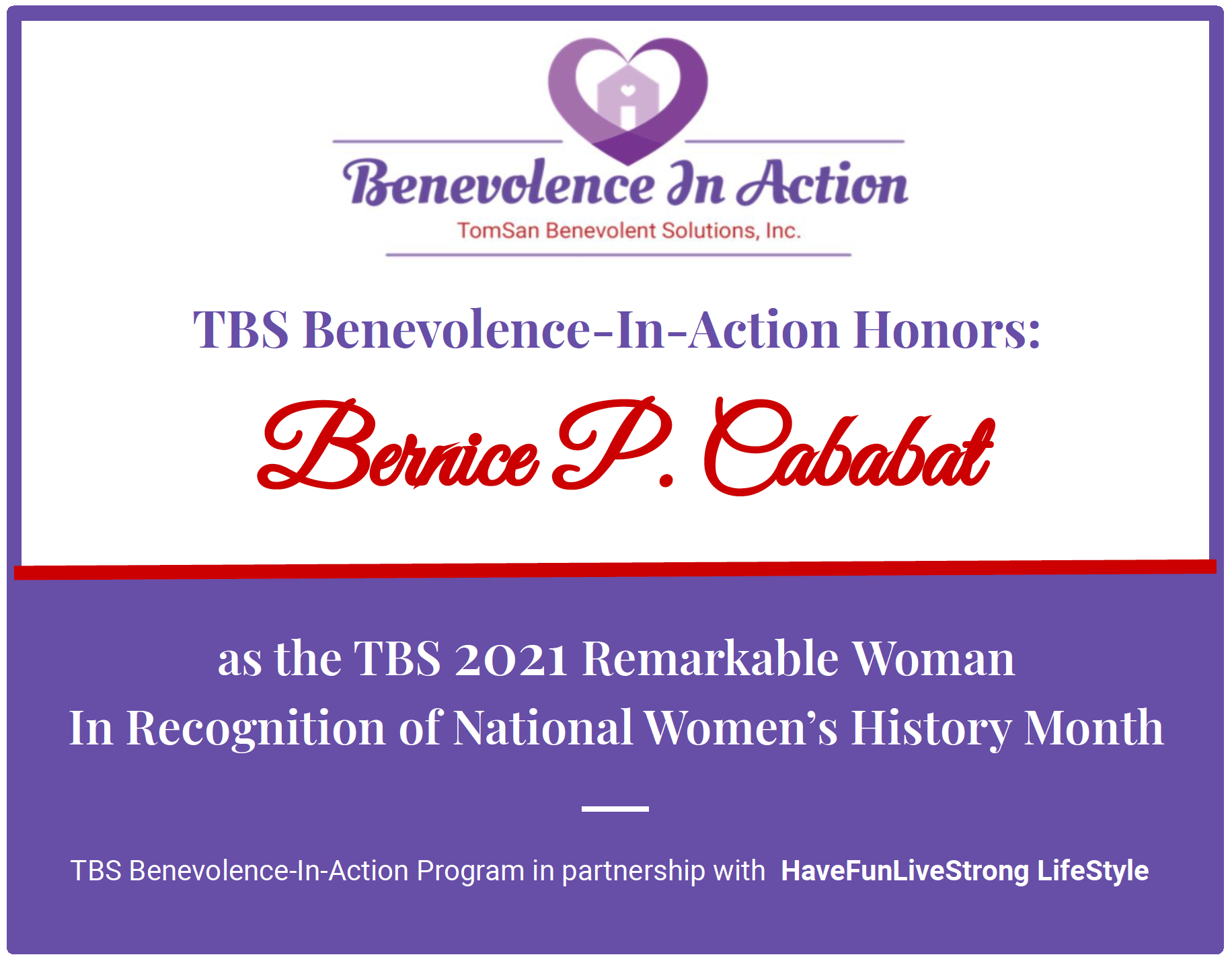 TBS Benevolence-In-Action Honors