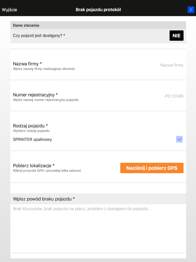 Aplikacja do kontroli stanu floty w terenie