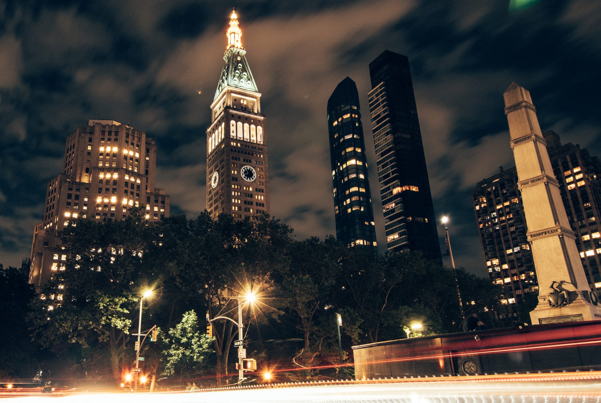 WORTH SQUARE IN MIDTOWN, NEW YORK, NY AT NIGHT