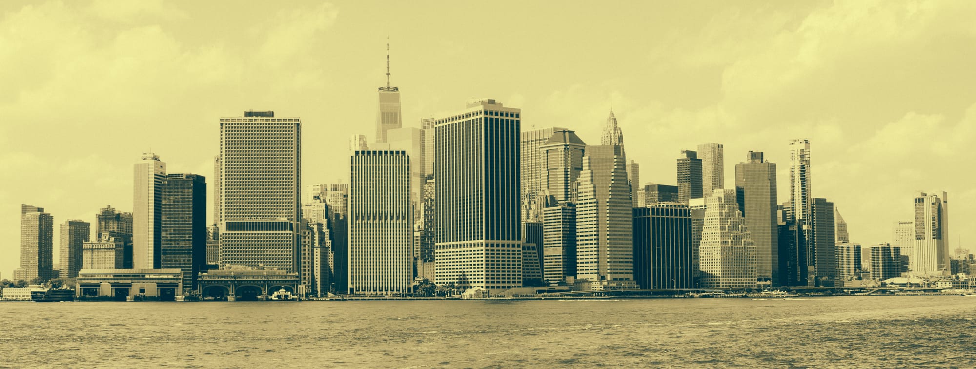 MANHATTAN, NY VIEW FROM STATEN ISLAND FERRY | RETRO