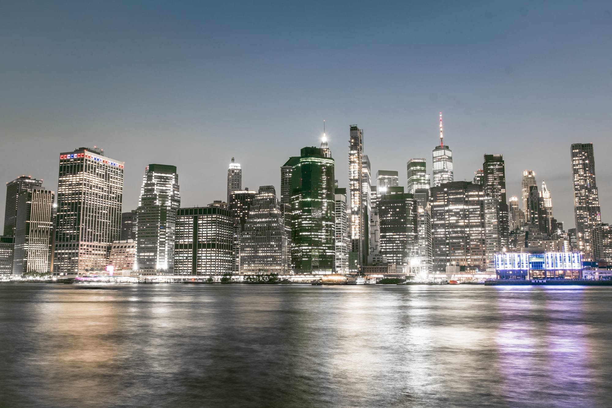 MANHATTAN, NY VIEW FROM DUMBO BROOKLYN | SKYLINE NAUTICAL TWILIGHT