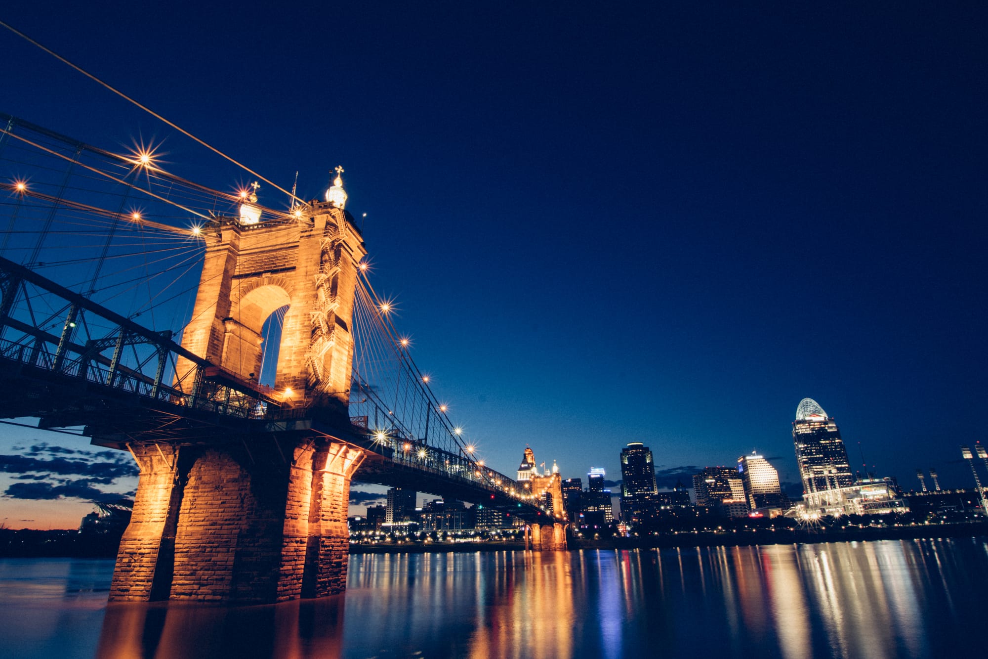 ROEBLING SUSPENSION BRIDGE VIEW FROM COVINGTON, KY