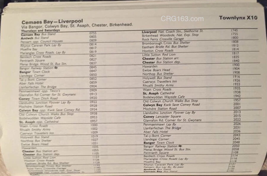 X10 Cemaes Bay to Liverpool timetable