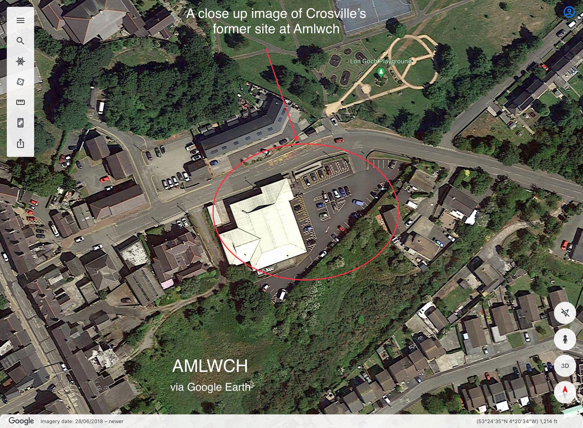 Crosville’s former Amlwch depot site via Google Earth