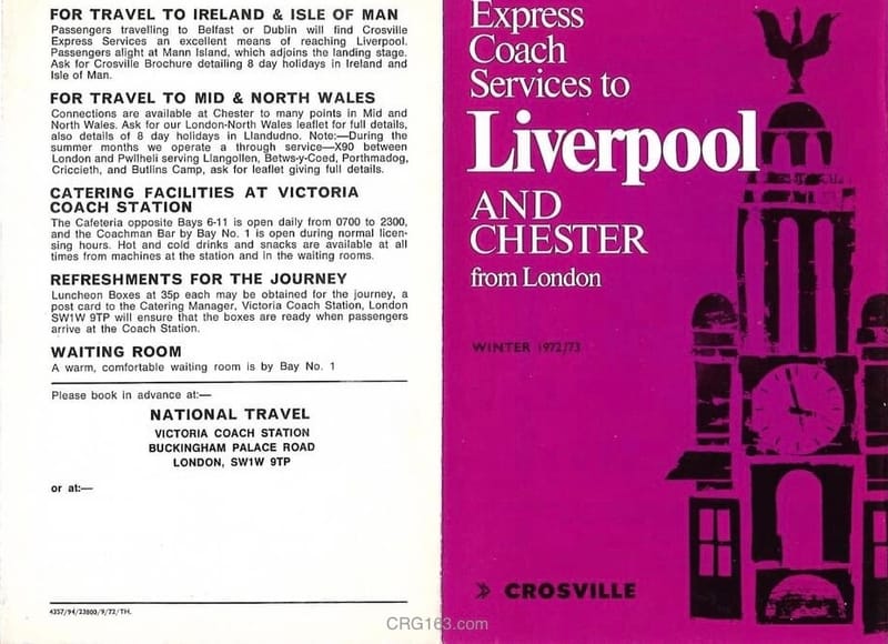 Services X1/X18/X61 Liverpool - London timetables - Winter 1972/1973