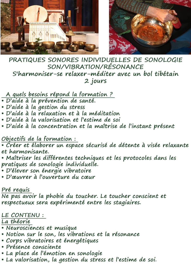PRATIQUES SONORES INDIVIDUELLES EN  YOGA DU SON ET SONOLOGIE Niveau 1