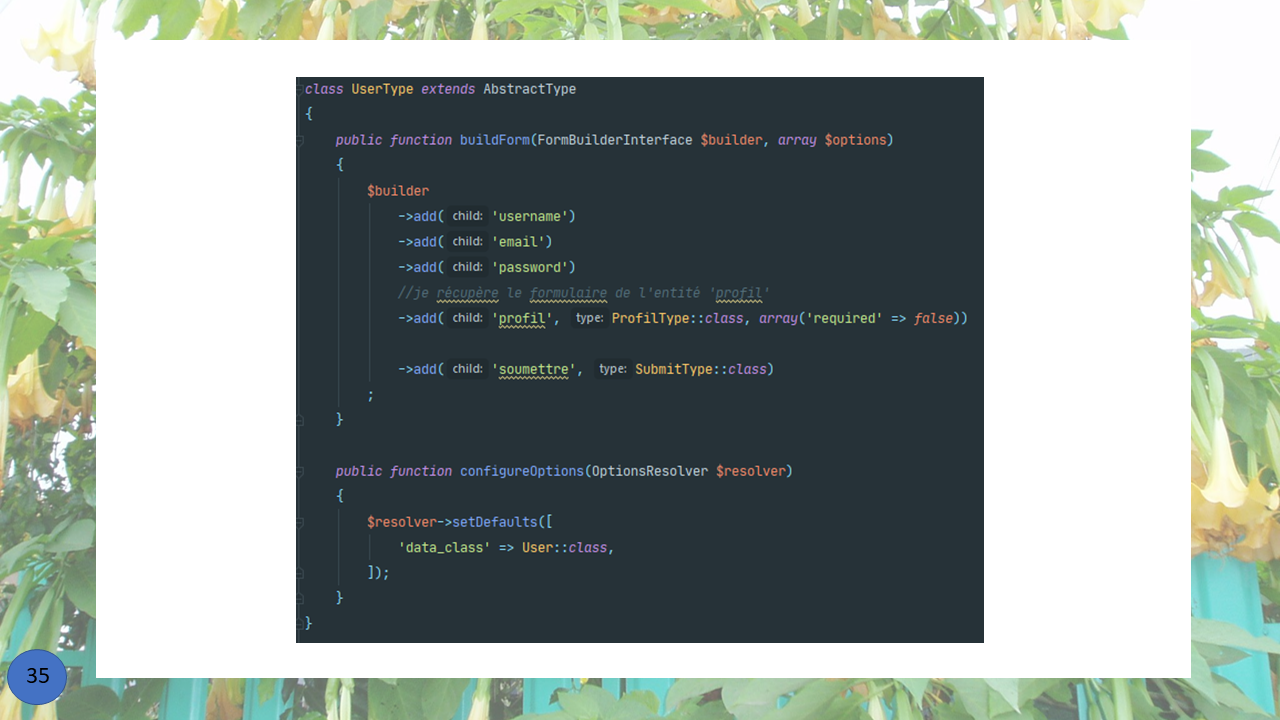 La présentation d'une fonction créée en Back