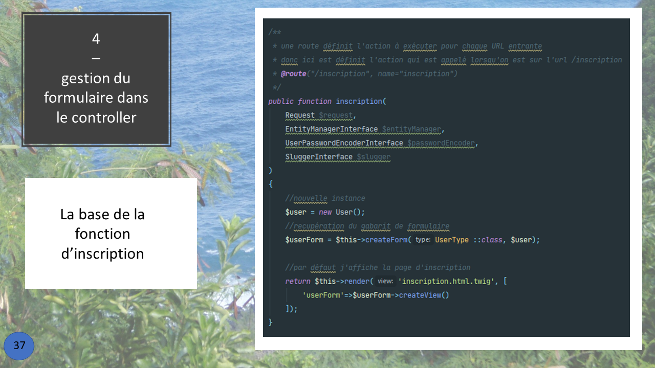 La présentation d'une fonction créée en Back