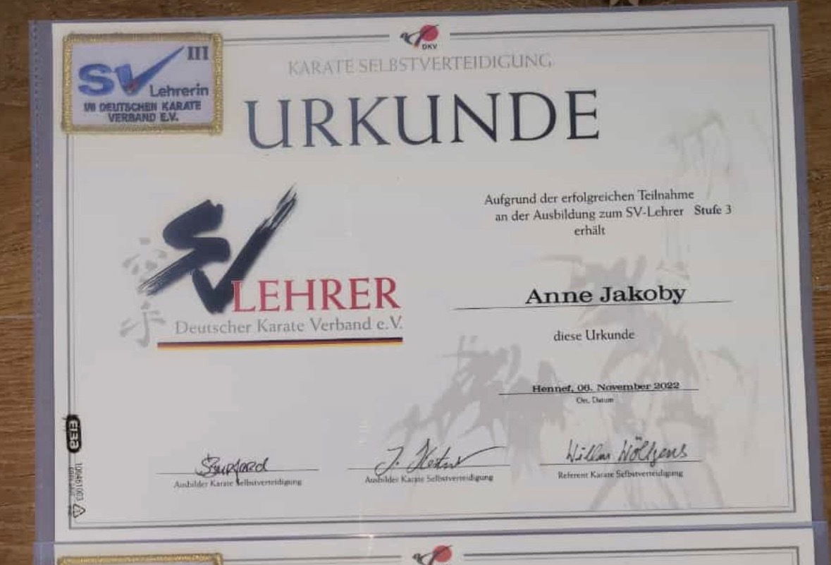 06.11.2022 - Anne Jakoby schließt SV-Ausbildung mit Stufe 3 ‘Gold‘ erfolgreich ab