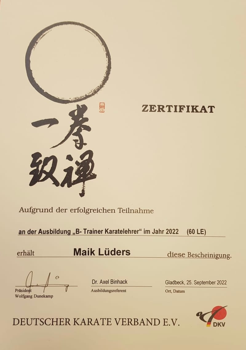 25.09.2022 - Maik Lüders absolviert DKV-Karatelehrer-Ausbildung