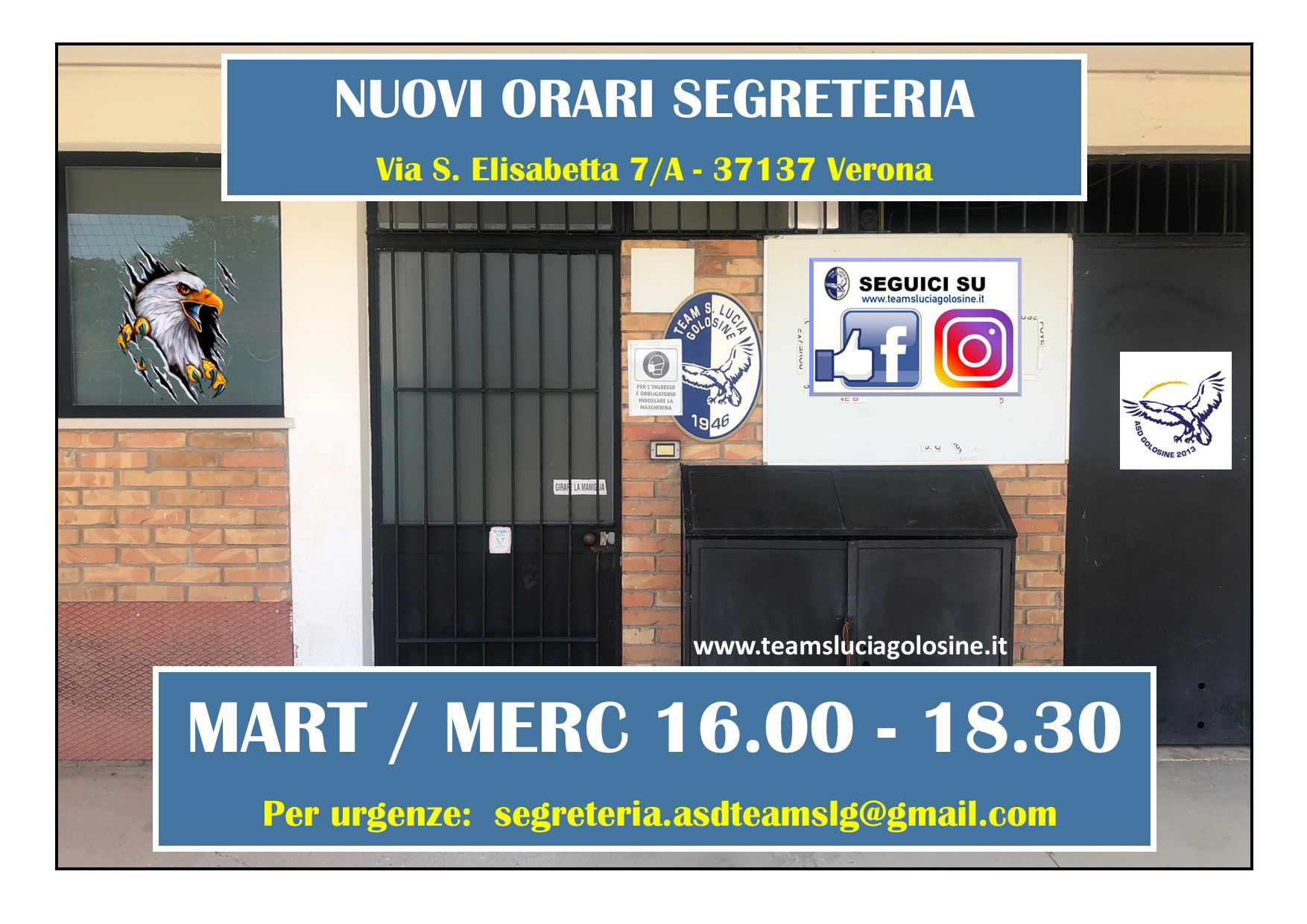 DAL 1° MARZO NUOVI ORARI SEGRETERIA