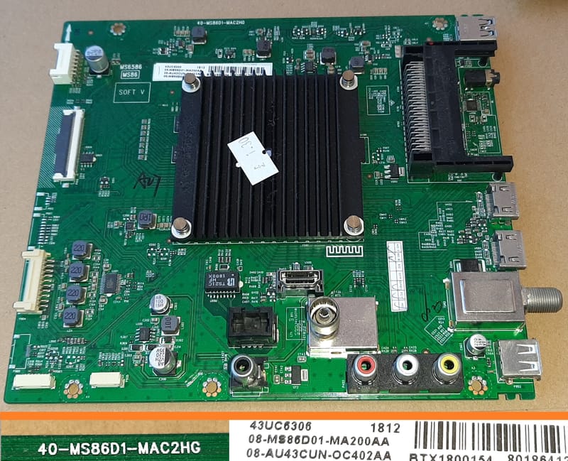 Motherboard Carte Mere TV TCL THOMSON 65U6306 40-MS86D1-MAB2HG