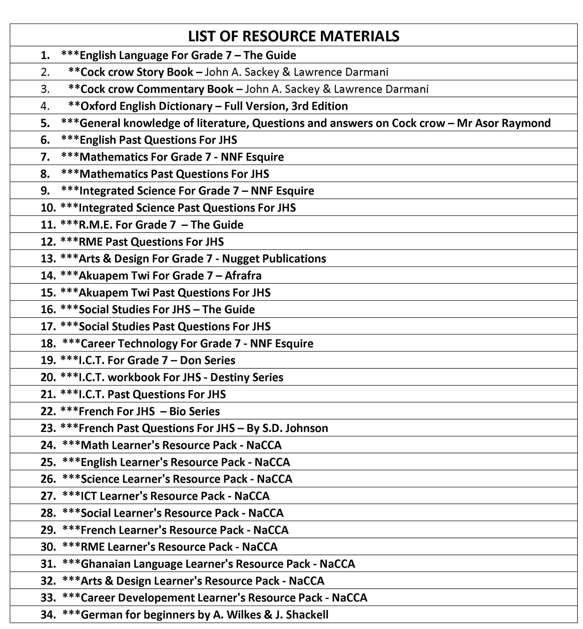 2023/2024 ACADEMIC YEAR STATIONERIES & TEXTBOOKS