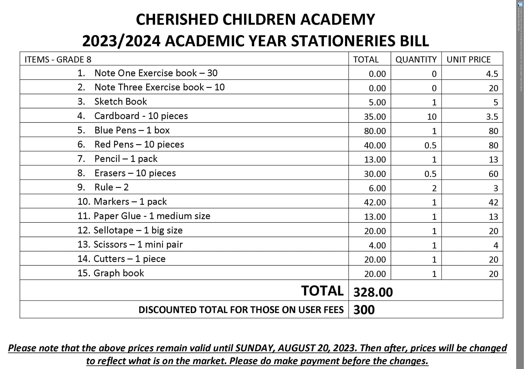 2023/2024 ACADEMIC YEAR STATIONERIES & TEXTBOOKS