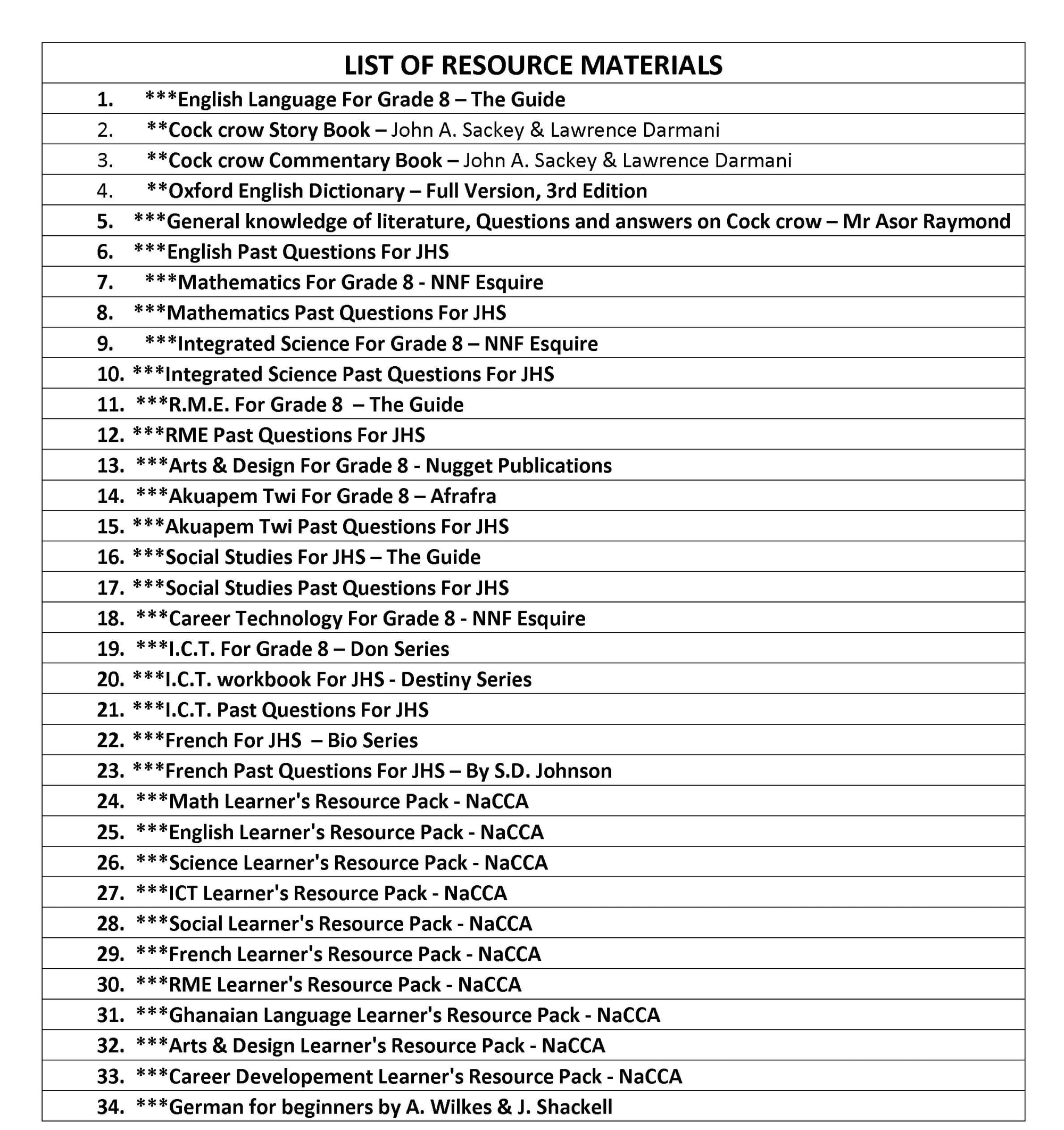 2023/2024 ACADEMIC YEAR STATIONERIES & TEXTBOOKS