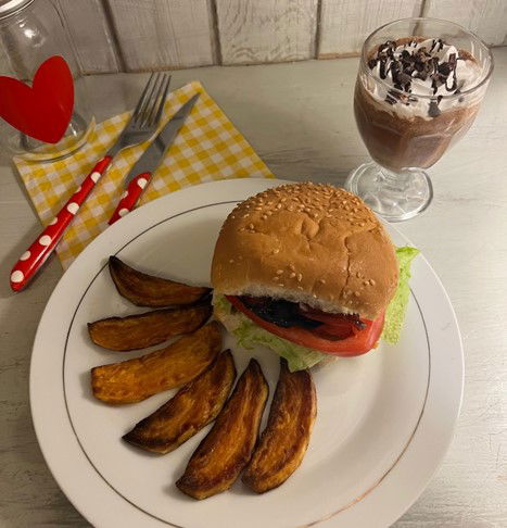 Mushroom Burger and Chocolate Shake