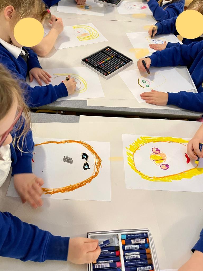 Self-portraits at Shelley First School with Reception Class.