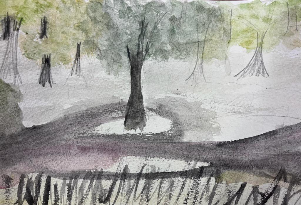 Year 6 watercolour landscapes from plain sketching.