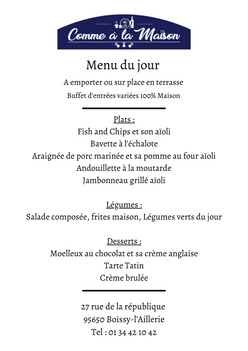 Exemple de menu du lundi au samedi midi