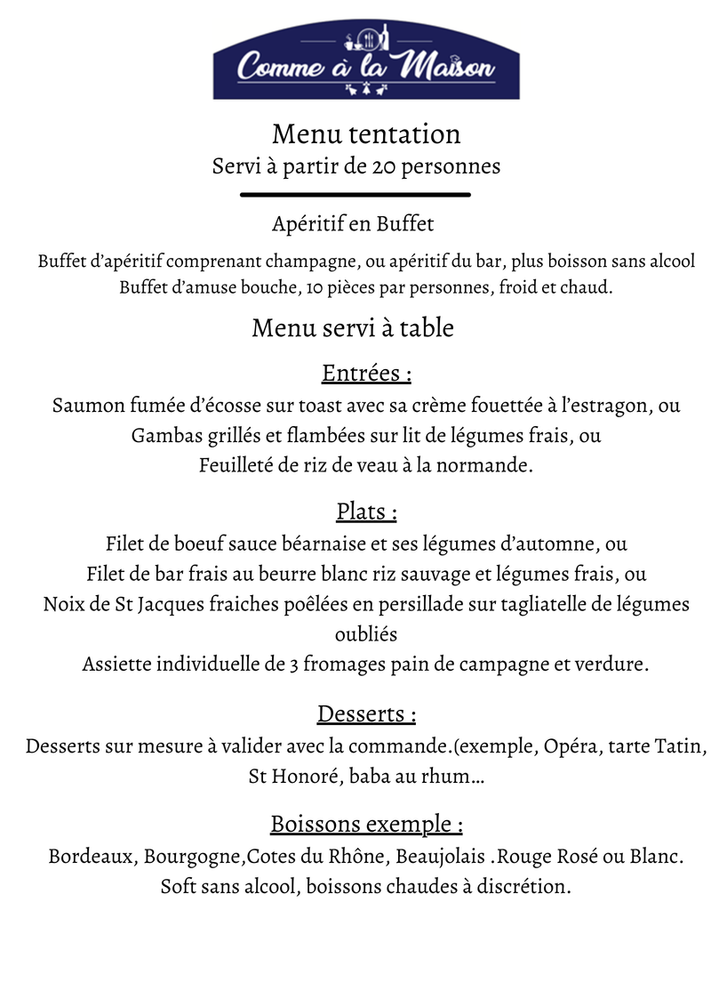 Menu Tentation