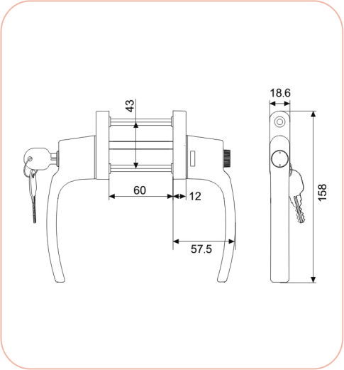 Both side handle (one side key one side knob for window sash)HD 41B