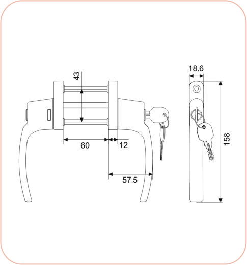 Both side handle (one side key ,for window sash)HD 41