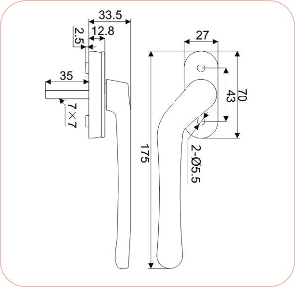 Short Neck Crank Door Handle SL 47