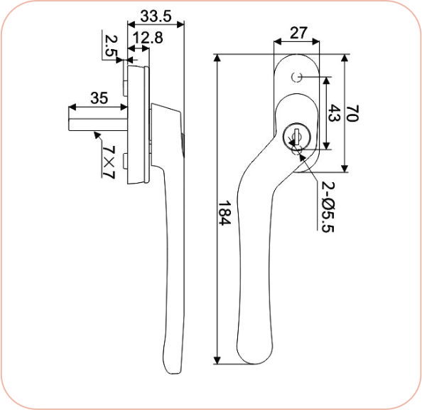 Short Neck Door Handle With Key (Right & Left) SL 47K